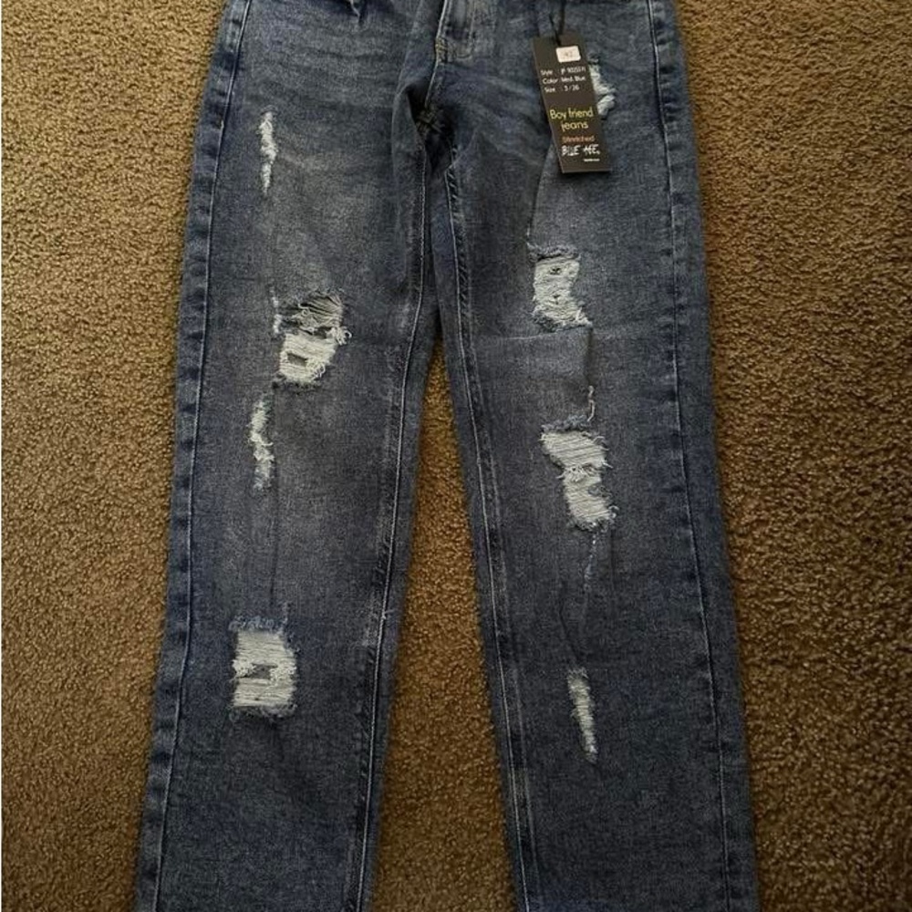 Trendy Distressed Blue Boyfriend Jeans Blue Age